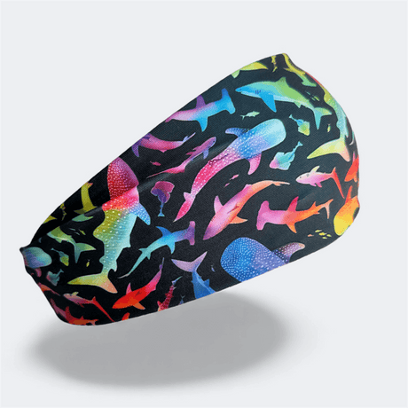 Rainbow shark headband with black background
